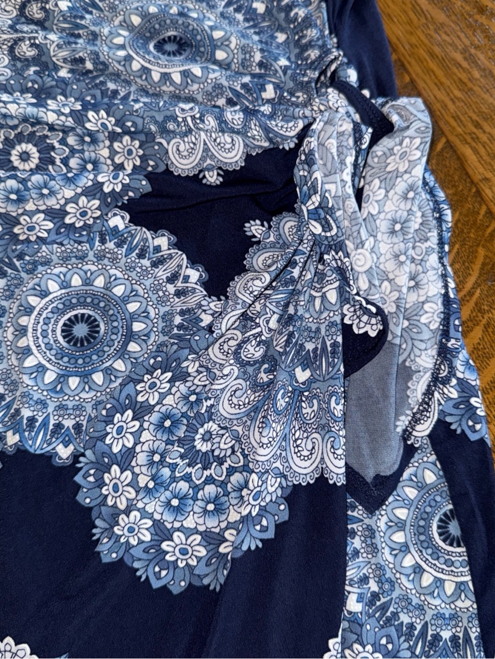 Robbie Bee Light Blue and Navy Floral Accent Dress - Picture 7 of 16